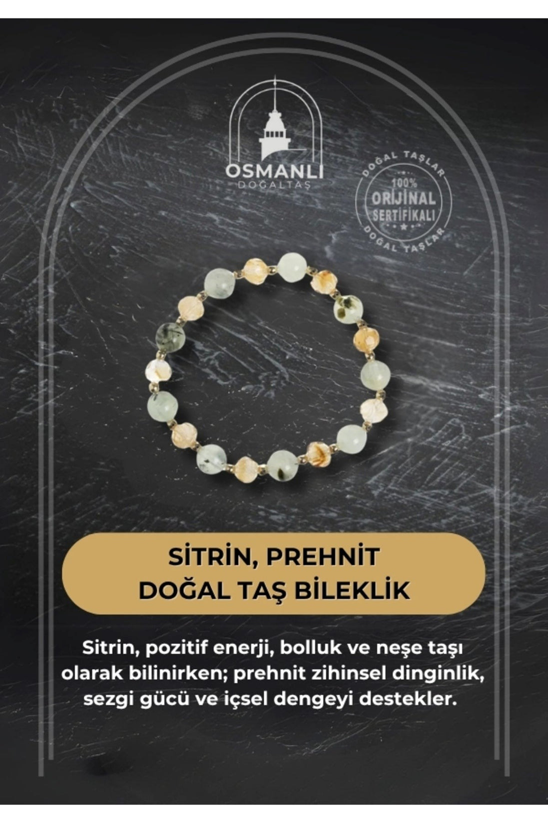 Sertifikalı Sitrin ve Prehnit Doğaltaş Bileklik