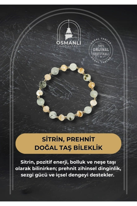 Sertifikalı Sitrin ve Prehnit Doğaltaş Bileklik