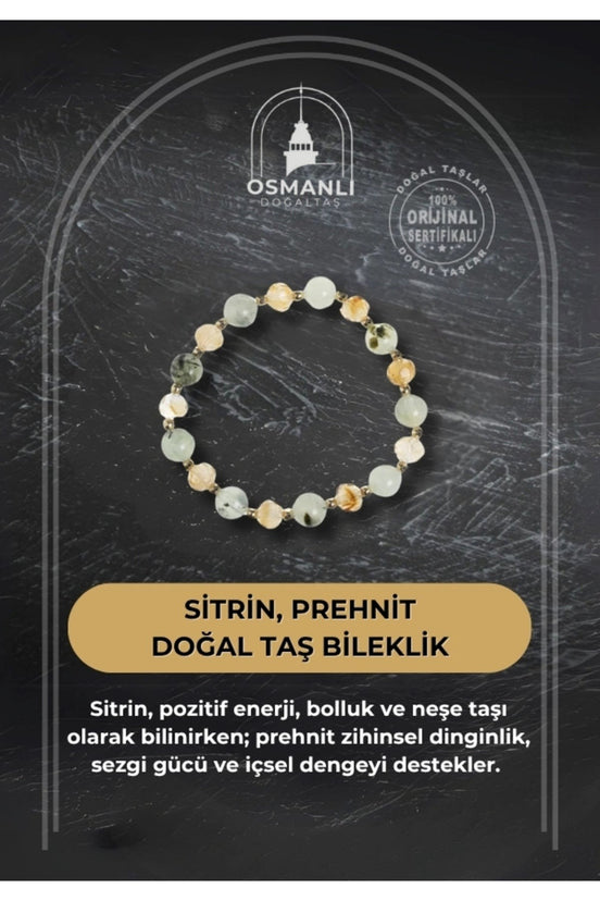 Sertifikalı Sitrin ve Prehnit Doğaltaş Bileklik