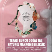 Terazi Burcu Bileklik Akuamarin, Ay Taşı, Güneş Taşı, Krizopras, Mavi Apatit, Pembe Kuvars, Yeşil Aventurin
