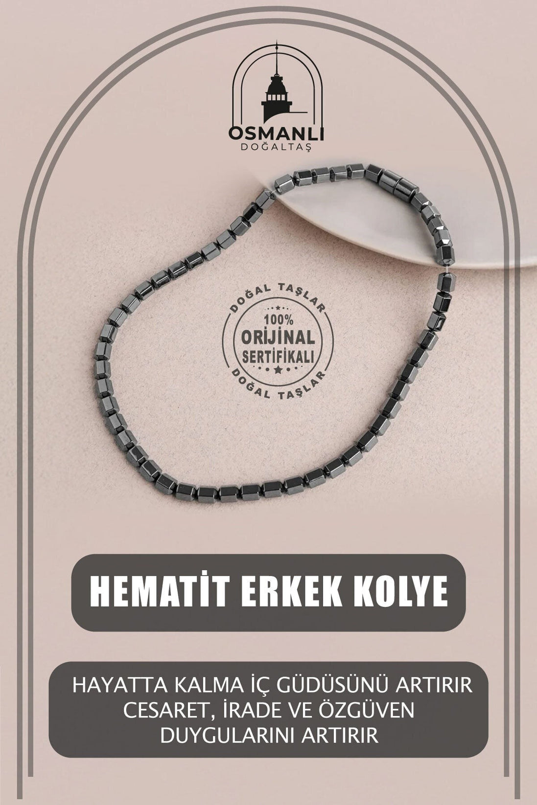 Hematit Doğal Taş Erkek Kolye