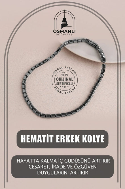 Hematit Doğal Taş Erkek Kolye