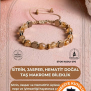 Sertifikalı Sitrin, Jasper, Hematit, Doğal Taş Makrome Bileklik (SK:076)