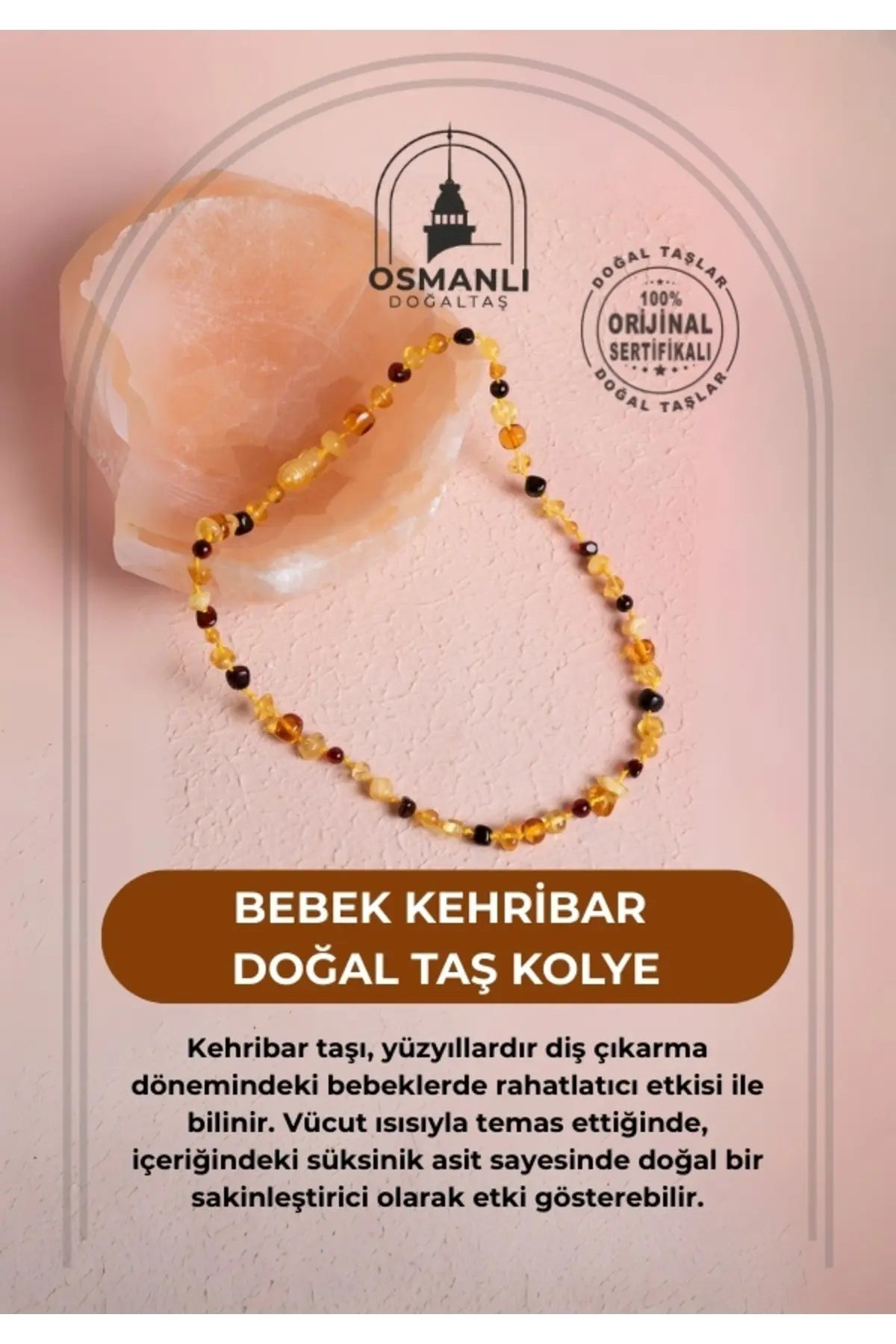 Bebek Kehribar Doğal Taş Kolye