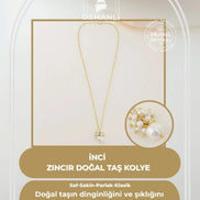 İnci Altın Kaplama Zincir Doğal Taş Kolye