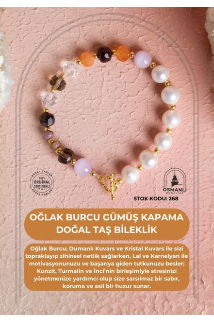 Oğlak Burcu Gümüş Kapama Doğal Taş Bileklik (SK:268)