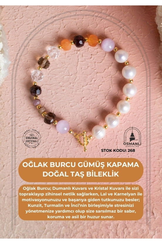Oğlak Burcu Gümüş Kapama Doğal Taş Bileklik (SK:268)