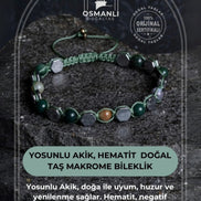 Yosunlu Akik, Hematit Doğal Taş Makrome Bileklik