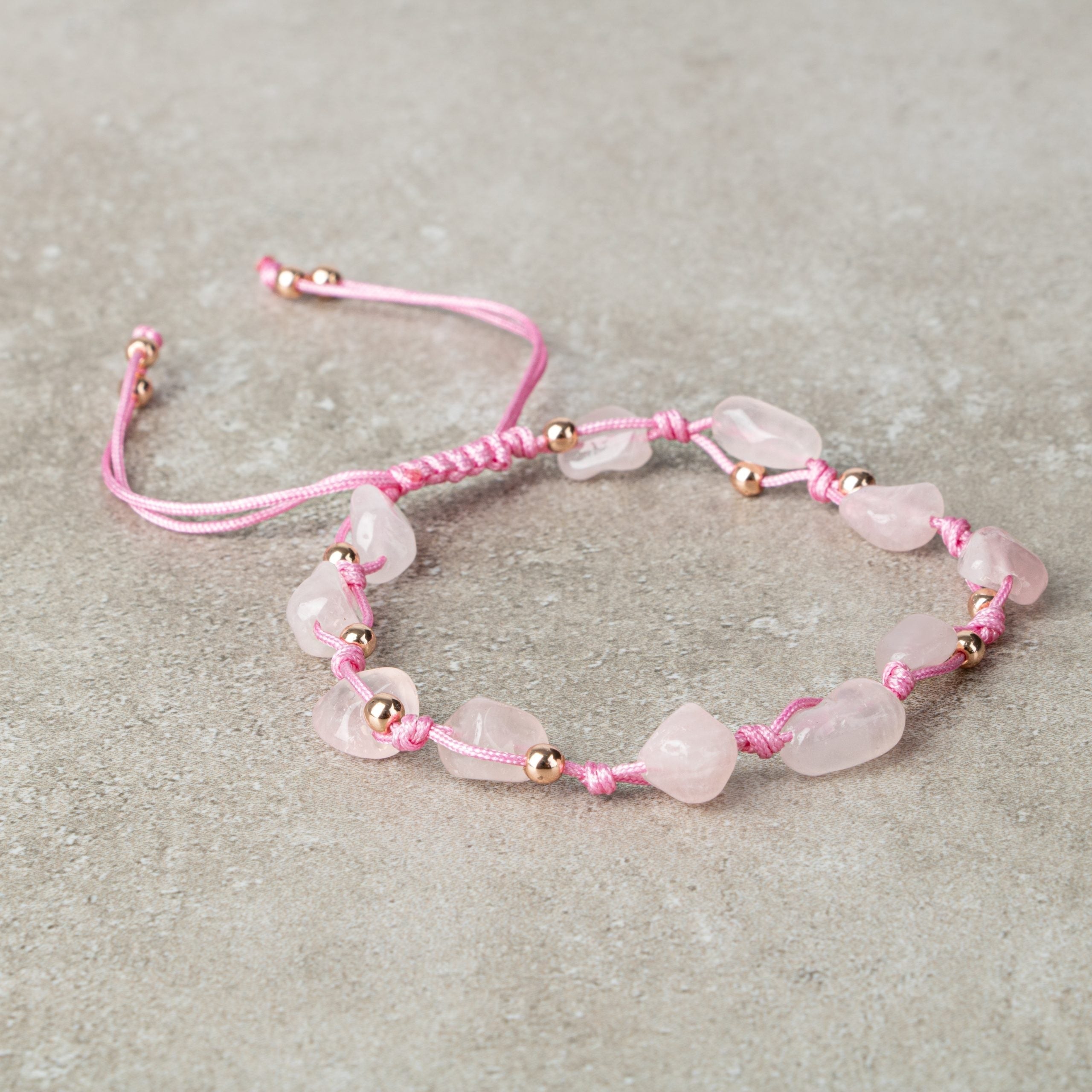 Pembe Kuvars (Gül Kuvars) Natürel Kesim Doğal Taş Makrome Bileklik – Unisex El İşçiliği