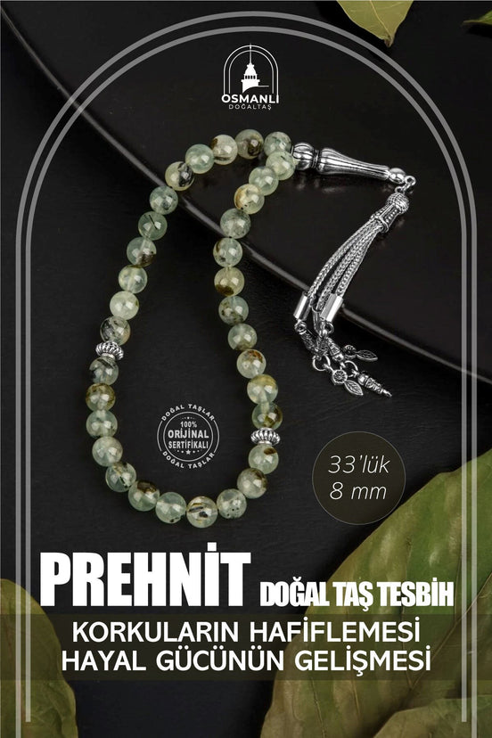Prehnit Doğal Taş Tesbih 33lük - 8mm