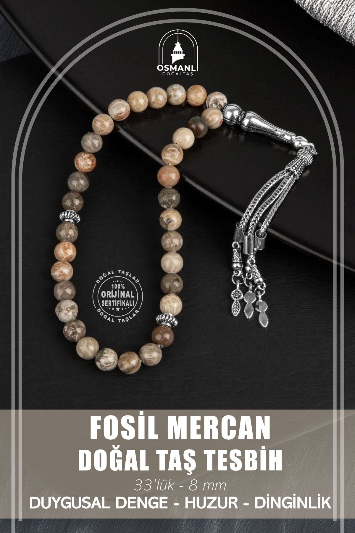 Fosil Mercan Doğal Taş Tesbih 33lük - 8mm