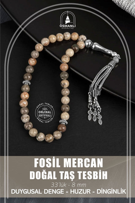 Fosil Mercan Doğal Taş Tesbih 33lük - 8mm
