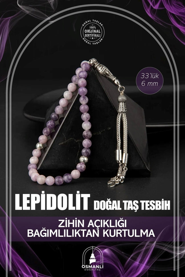 Lepidolit Doğal Taş Tesbih 33lük - 6mm