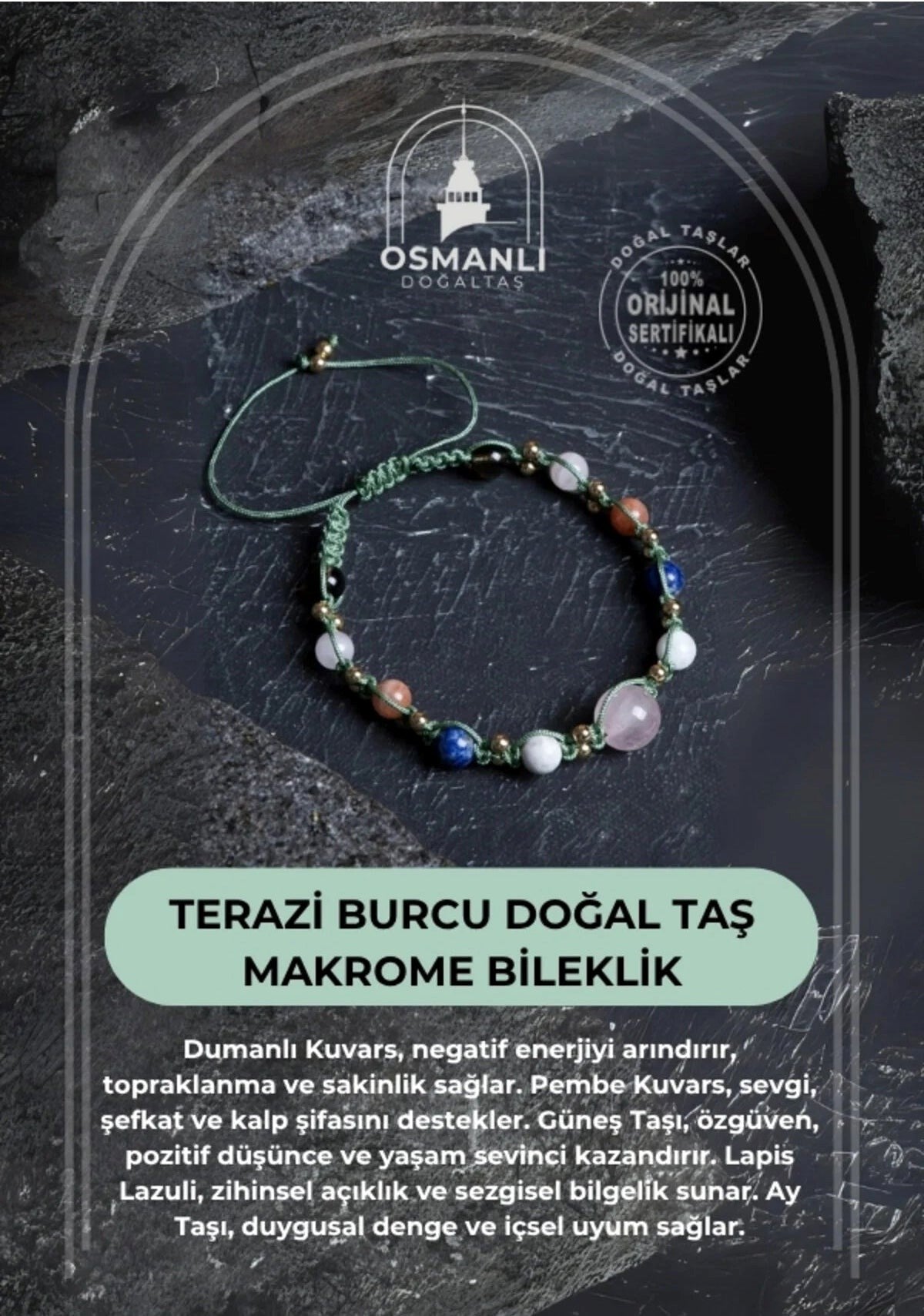 Doğal Taş Makrome Bileklik-Terazi Burcu