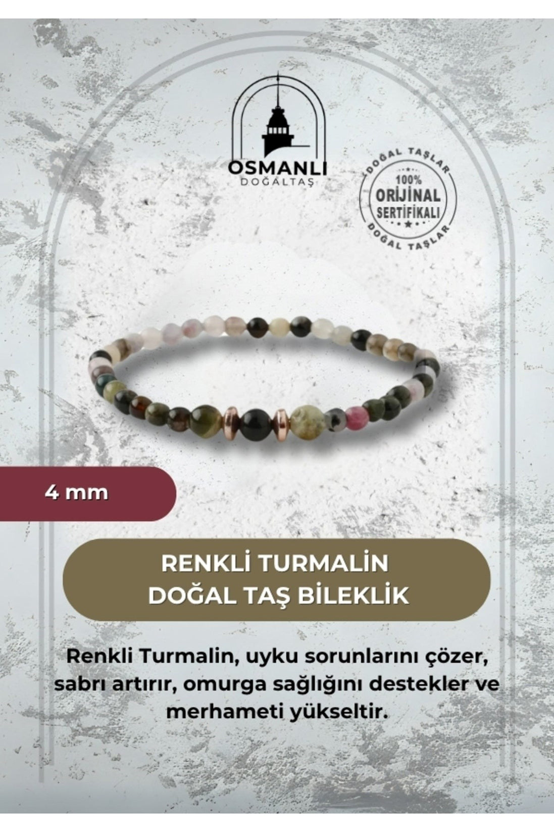 Renkli Turmalin 4mm Doğal Taş Bileklik