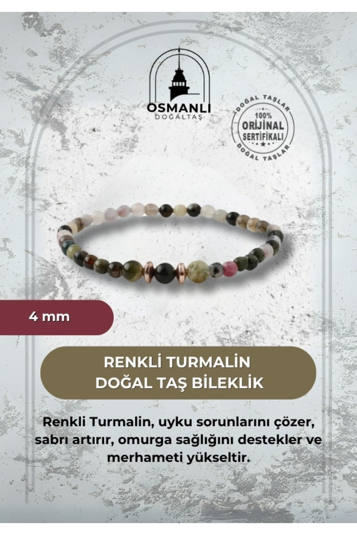 Renkli Turmalin 4mm Doğal Taş Bileklik