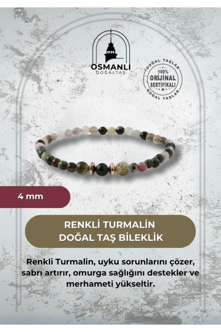 Renkli Turmalin 4mm Doğal Taş Bileklik