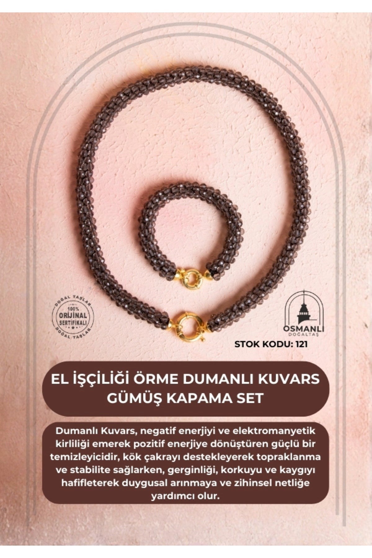 El İşçiliği Örme Dumanlı Kuvars Gümüş Kapama Set (SK:121)