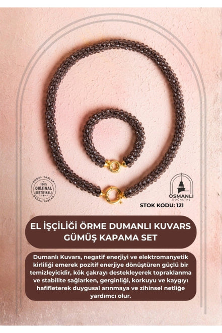 El İşçiliği Örme Dumanlı Kuvars Gümüş Kapama Set (SK:121)