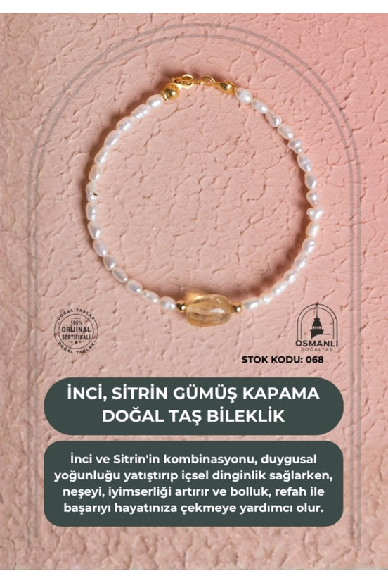 İnci, Sitrin Gümüş Kapama Doğal Taş Bileklik (SK:068)