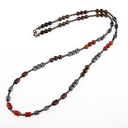 Obsidyen, Pirit, Dumanlı Kuvars, Jasper, Bronzit, Kaplan Gözü, Kırmızı Akik, Lal Taşı & Hematit Doğal Taş Erkek Tasarım Kolye – Özel Tasarım (70 cm)