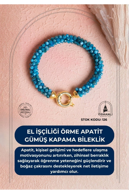 El İşçiliği Örme Apatit Gümüş Kapama Bileklik (SK:126)