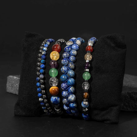 Çakra-Lapis Bileklik Seti Ametist, Kaplan Gözü, Akik, Kuvars, Lapis
