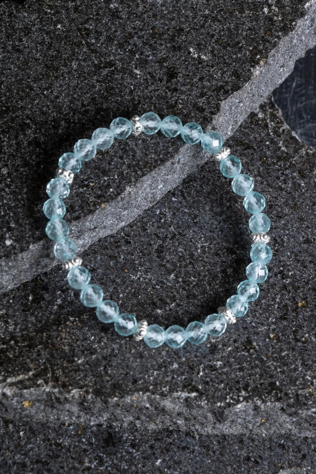 Topaz Gümüş Aparatlı Doğal Taş Bileklik- 6mm (SK:167)