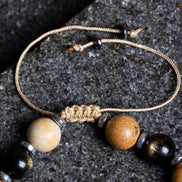 Jasper, Obsidyen, Hematit Doğal Taş Makrome Bileklik