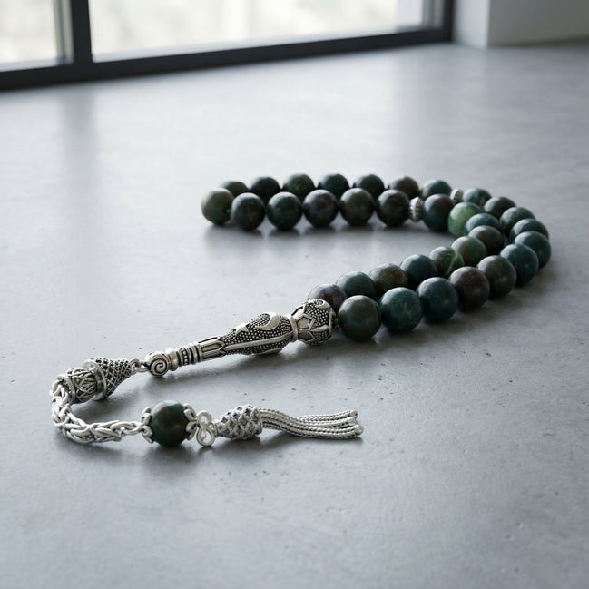 Kan Taşı Doğal Taş Tesbih – 925 Ayar Gümüş – 8 mm Küre Kesim