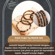 Hematit-Kaplan Gözü-Dumanlı Kuvars Erkek Doğal Taş Bileklik Seti