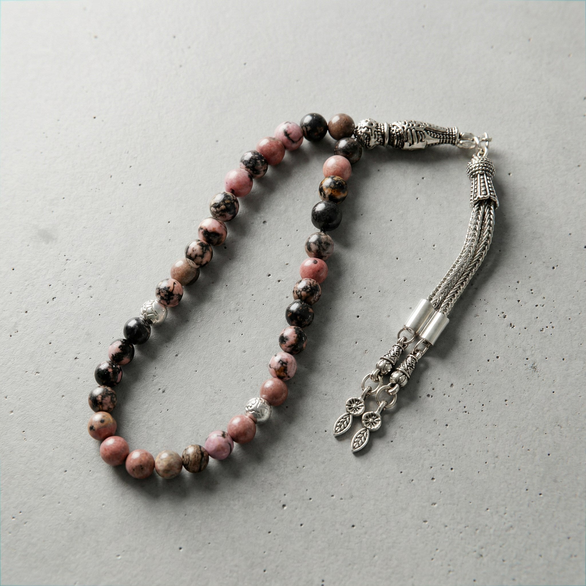 Rodonit Doğal Taş Tesbih – 33’lük / 8 mm