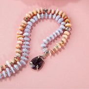 Pembe Opal-Mavi Akik-Hematit-Ametist Doğal Taş Kolye