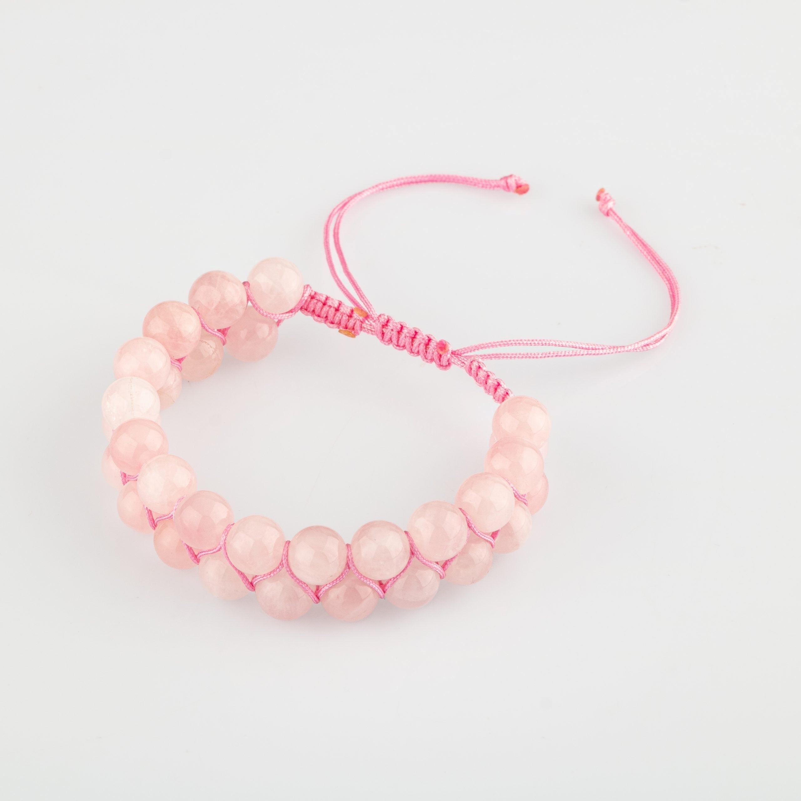 Pembe Kuvars (Gül Kuvars) 8 mm Çift Sıra Makrome Doğal Taş Bileklik