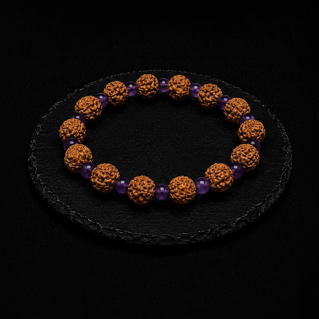 Rudraksha Ametist Doğal Taş Bileklik 8 mm
