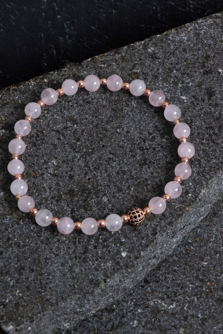 Pembe Kuvars ve Hematit Doğal Taş Bileklik – Unisex Şık Tasarım