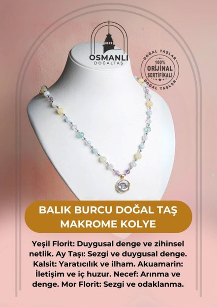 Balık Burcu Doğal Taş Makrome Kolye