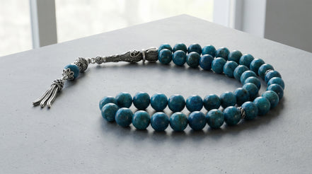 Apatit Doğal Taş Tesbih – 925 Ayar Gümüş – 8 mm Küre Kesim