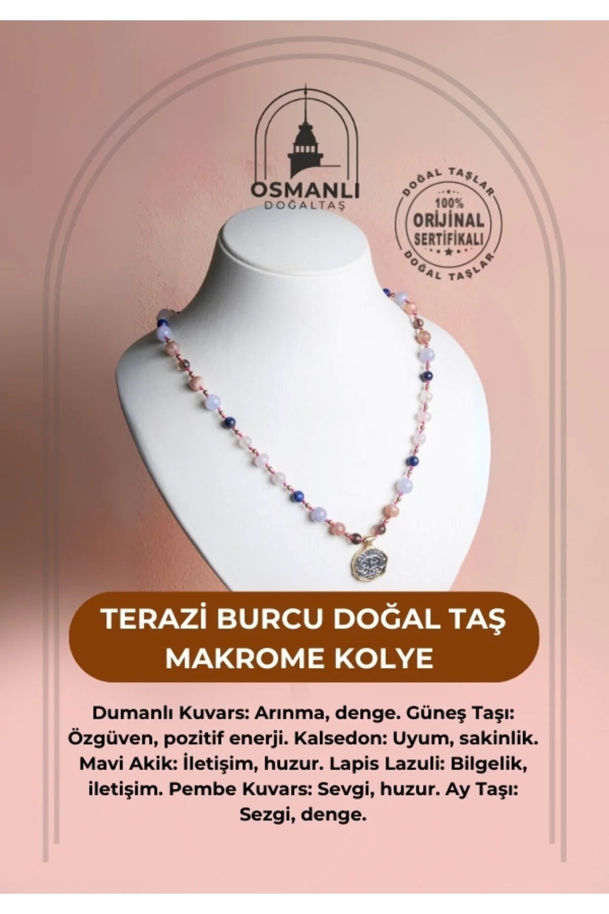 Terazi Burcu Doğal Taş Makrome Kolye