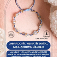 Sertifikalı Labradorit, Hematit Doğal Taş Makrome Bileklik (SK:081)