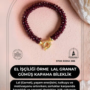 El İşçiliği Örme Lal (Granat) Gümüş Kapama Bileklik (SK:086)
