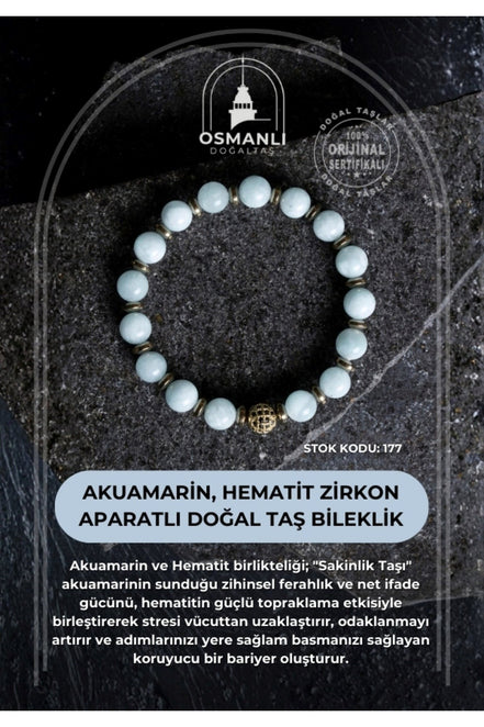 Sertifikalı Akuamarin, Hematit Zirkon Aparatlı Doğal Taş Bileklik (SK:177)