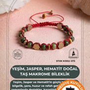 Sertifikalı Yeşim, Jasper, Hematit Doğal Taş Makrome Bileklik (SK:073)