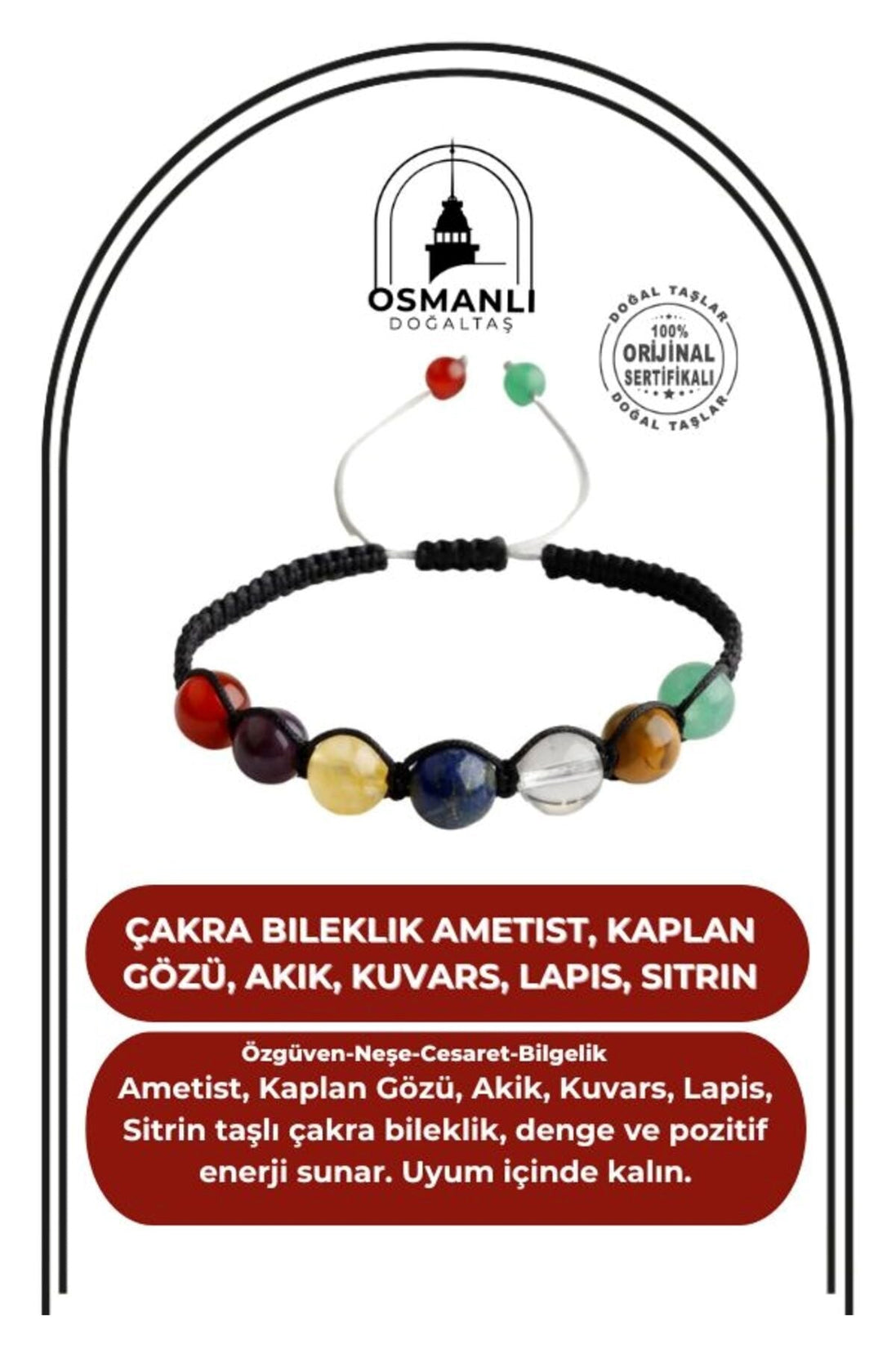 Çakra Bileklik Ametist, Kaplan Gözü, Akik, Kuvars, Lapis, Sitrin