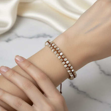 Sedef 4 mm Çift Sıra Doğal Taş Makrome Bileklik – Unisex El İşçiliği