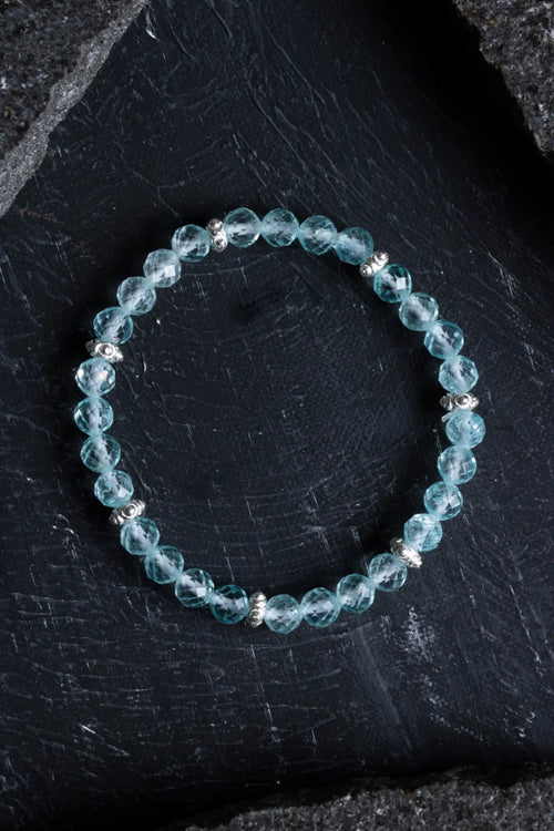 Sertifikalı Topaz Gümüş Aparatlı Doğal Taş Bileklik- 6mm (SK:167)