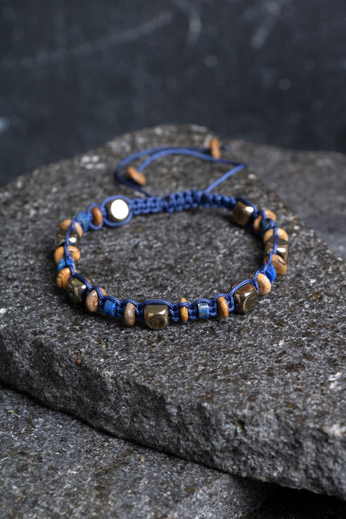 Sertifikalı Jasper, Lapis Lazuli, Hematit Doğal Taş Makrome Bileklik (SK:364)