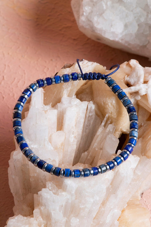 Sertifikalı Lapis Lazuli, Hematit, Doğal Taş Makrome Bileklik (SK:075)
