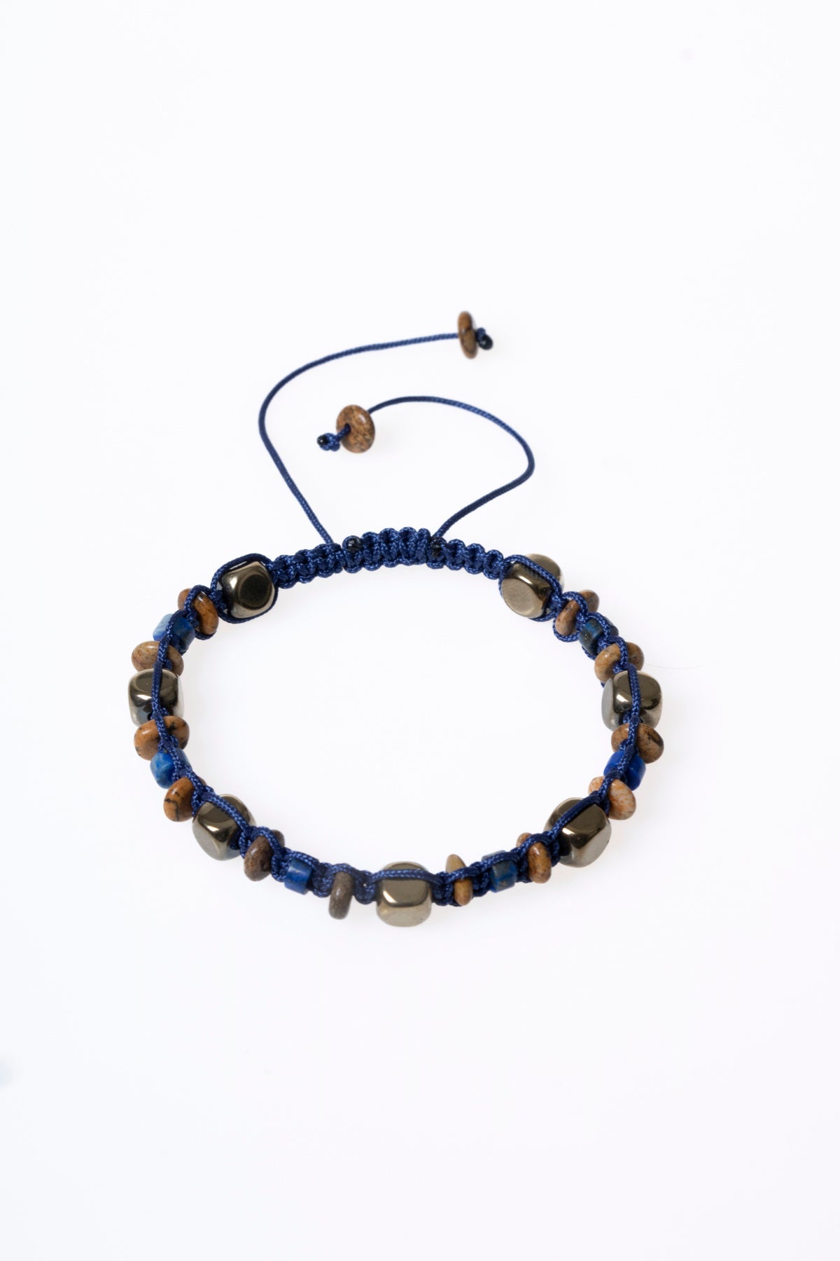 Sertifikalı Lapis Lazuli, Jasper, Hematit Doğal Taş Makrome Bileklik (SK:079)