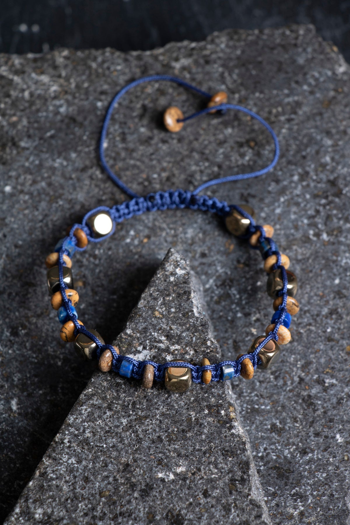 Sertifikalı Jasper, Lapis Lazuli, Hematit Doğal Taş Makrome Bileklik (SK:364)